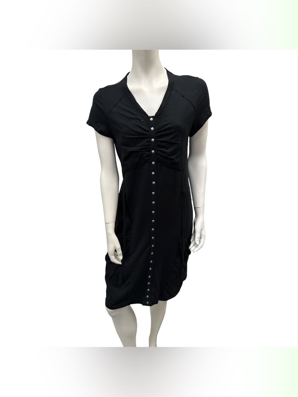 neon buddha Black Short Sleeve Button-Front V-Neck Dress Size M